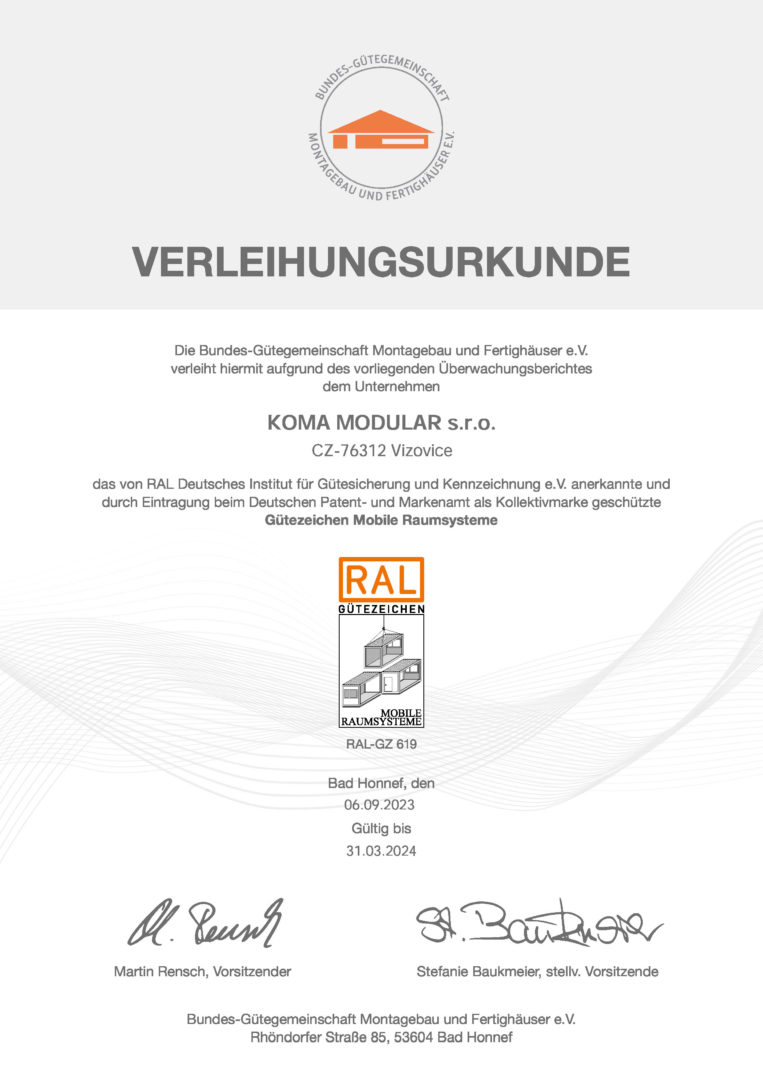Gütezeichen Mobile Raumsysteme